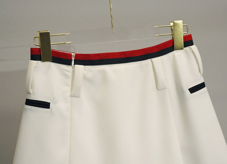 White Irregular Skort With Red And Black Linings