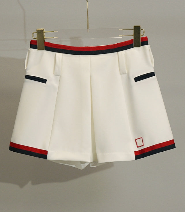 White Irregular Skort With Red And Black Linings