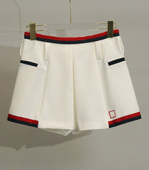 White Irregular Skort With Red And Black Linings
