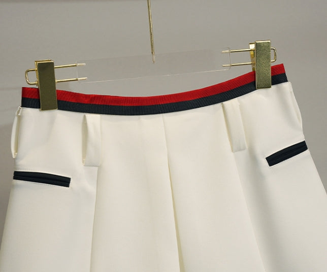 White Irregular Skort With Red And Black Linings