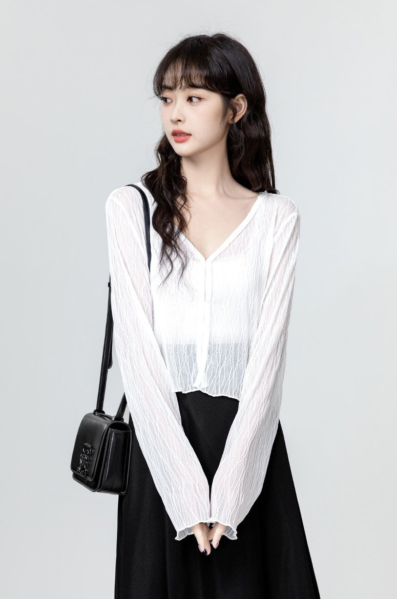 White Knit Sunscreen Cardigan Vneck Summer Top