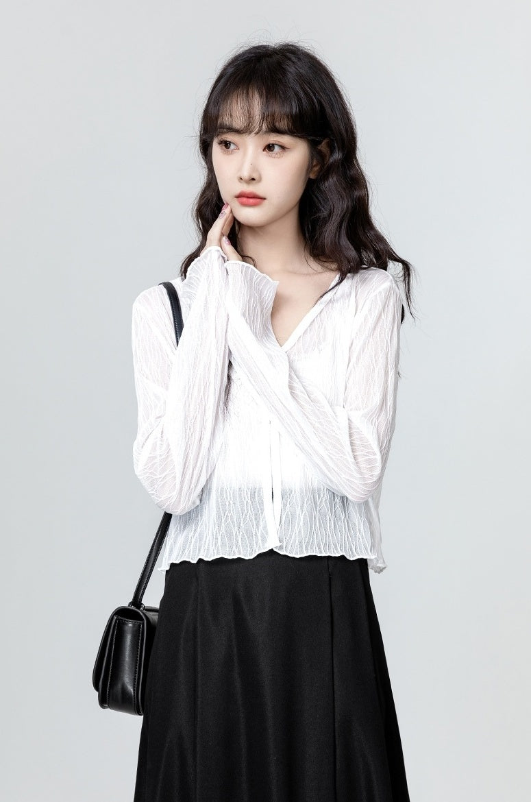 White Knit Sunscreen Cardigan Vneck Summer Top