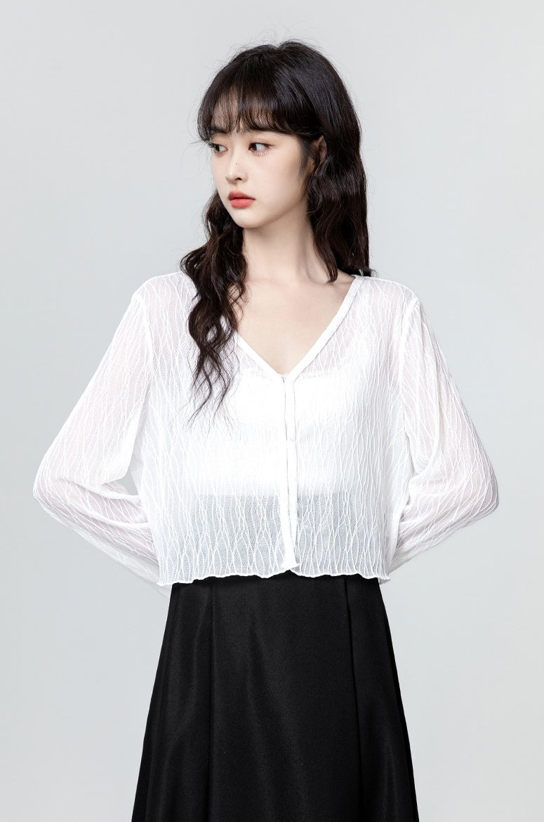 White Knit Sunscreen Cardigan Vneck Summer Top