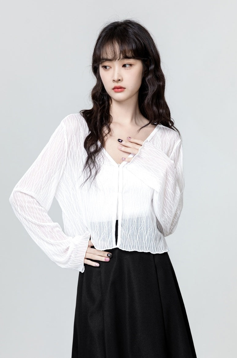White Knit Sunscreen Cardigan Vneck Summer Top
