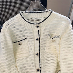 White Knitted Outlined Cardigan