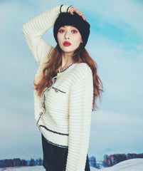 White Knitted Outlined Cardigan