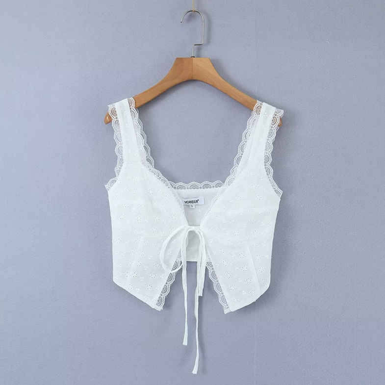 White Lace Open Front Top