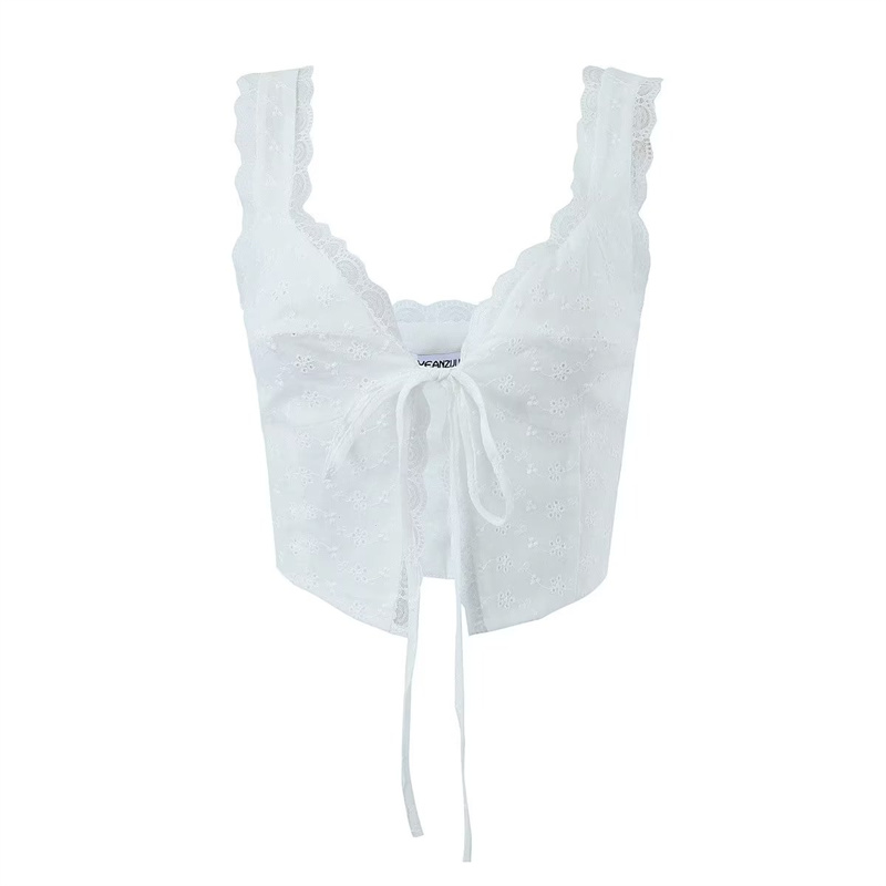White Lace Open Front Top