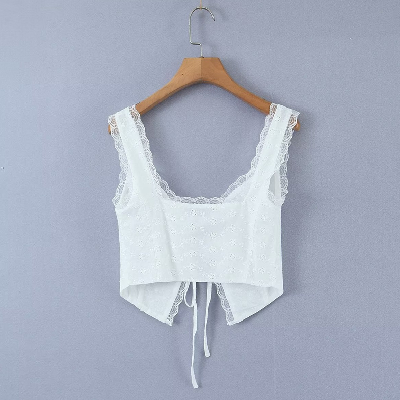 White Lace Open Front Top