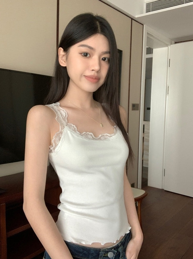 White Lettuce Edge Lace Camisole Top