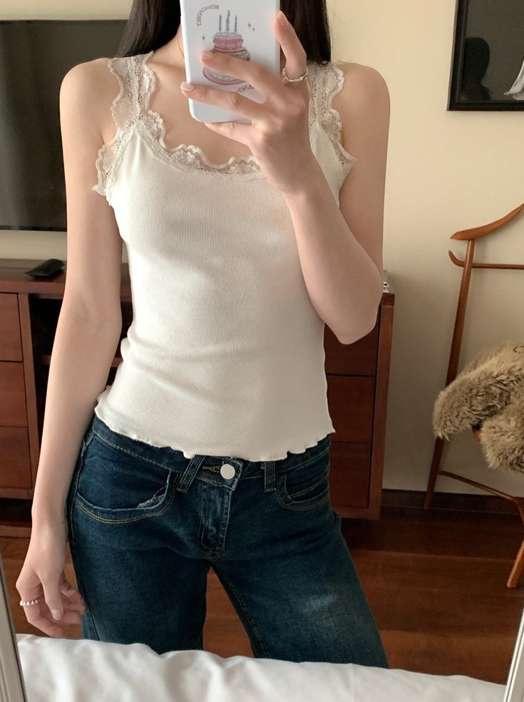 White Lettuce Edge Lace Camisole Top