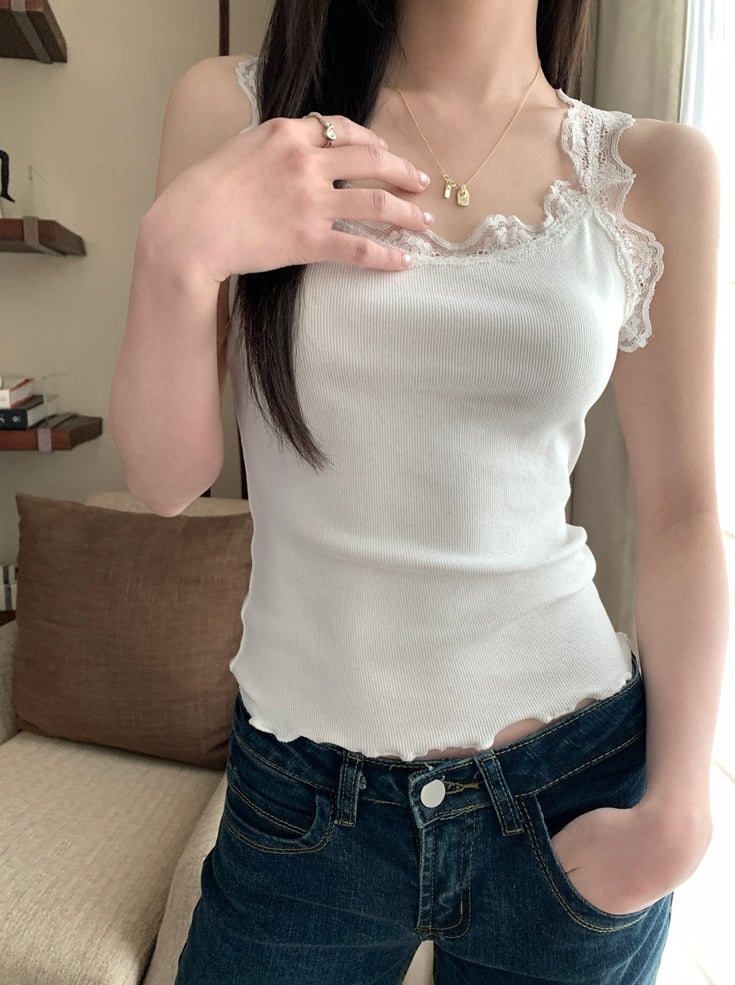 White Lettuce Edge Lace Camisole Top