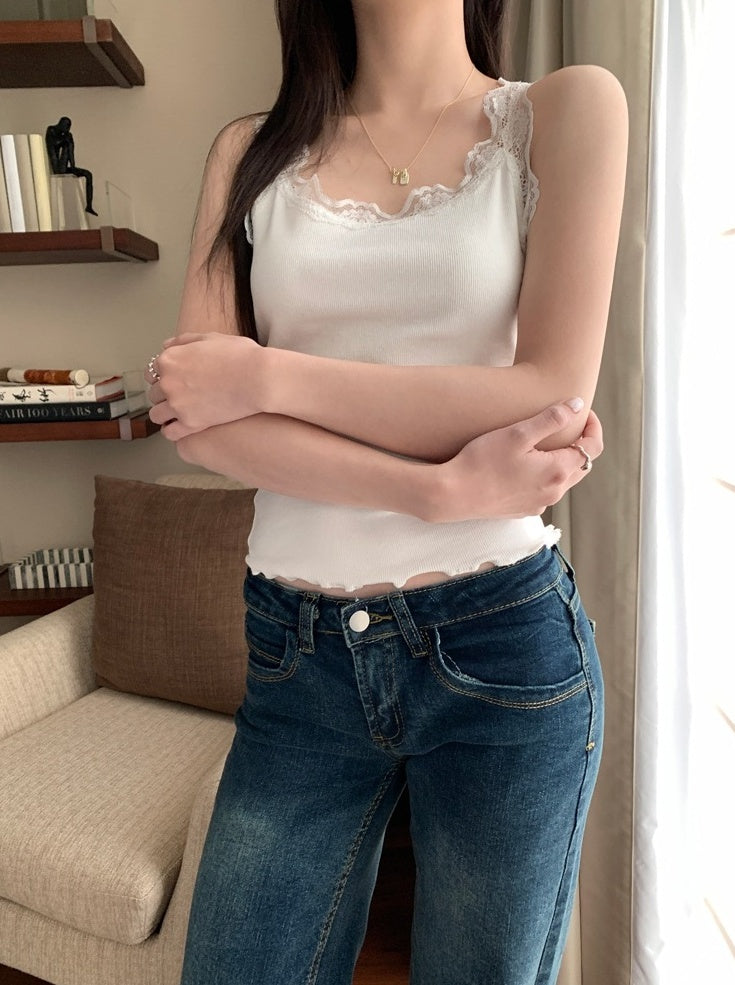 White Lettuce Edge Lace Camisole Top