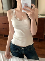 White Lettuce Edge Lace Camisole Top