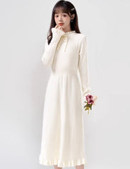 White Long Sleeve Knitted Dress