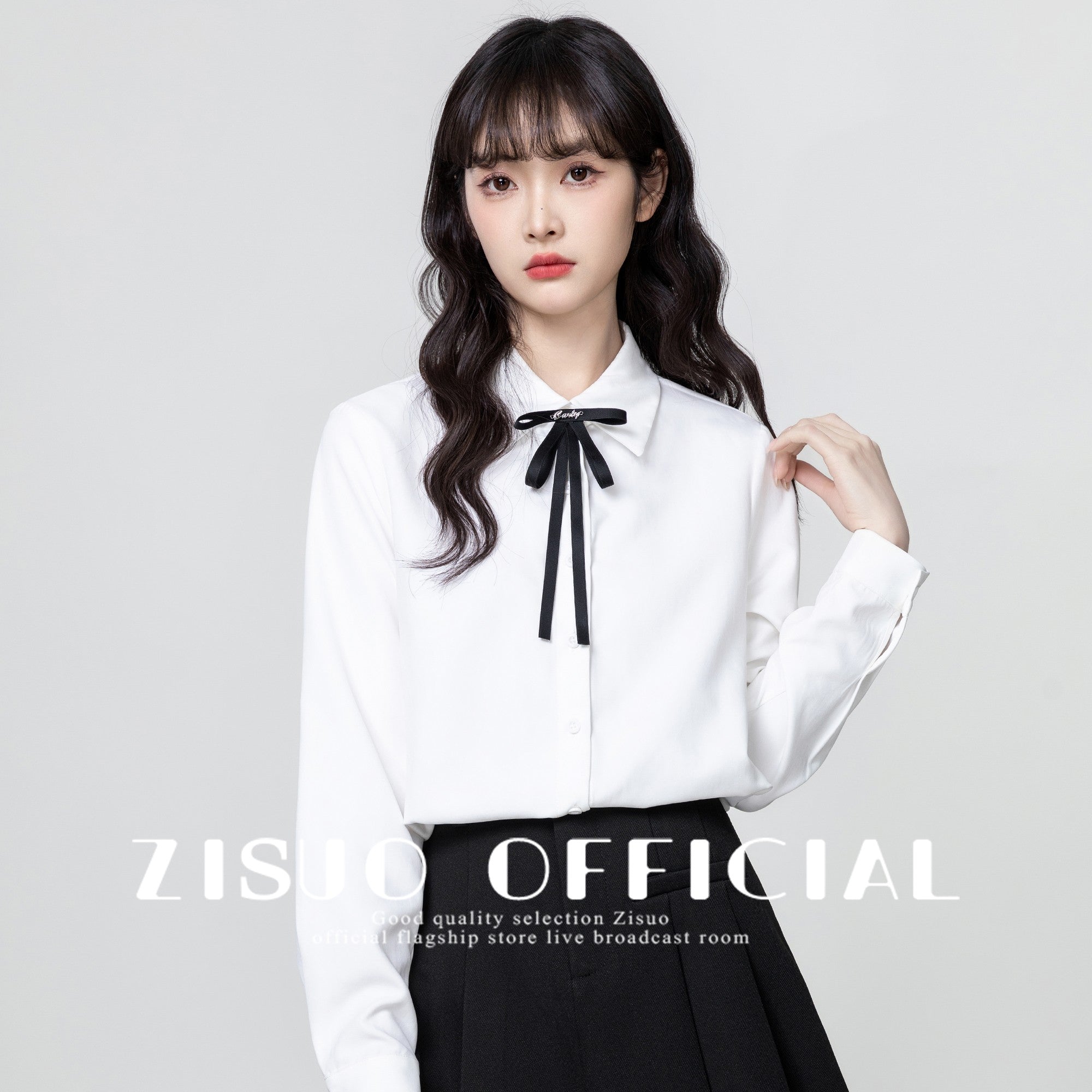 White Long Sleeve Tie Collar Shirt