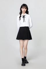 White Long Sleeve Tie Collar Shirt