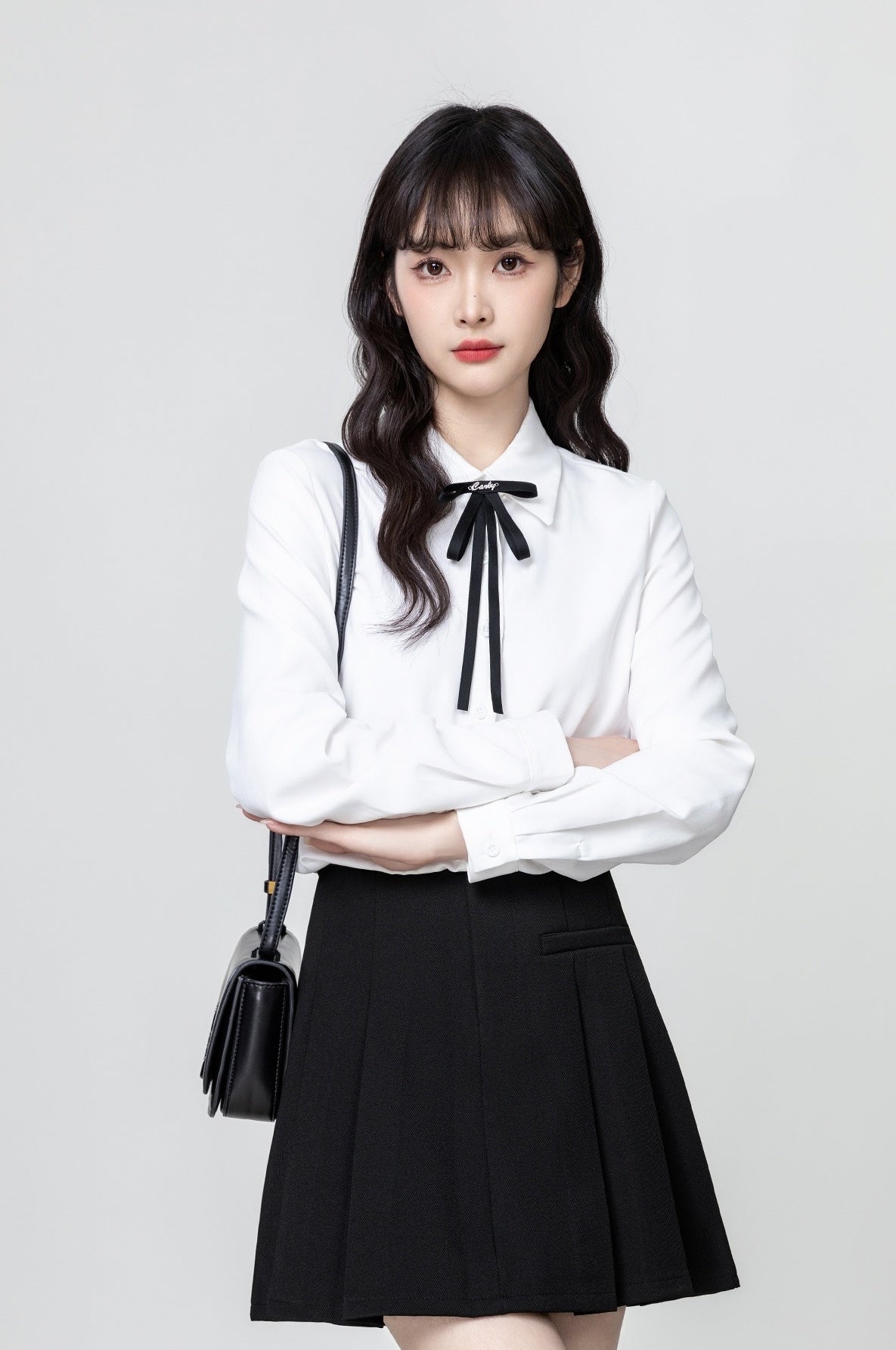 White Long Sleeve Tie Collar Shirt