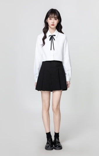 White Long Sleeve Tie Collar Shirt