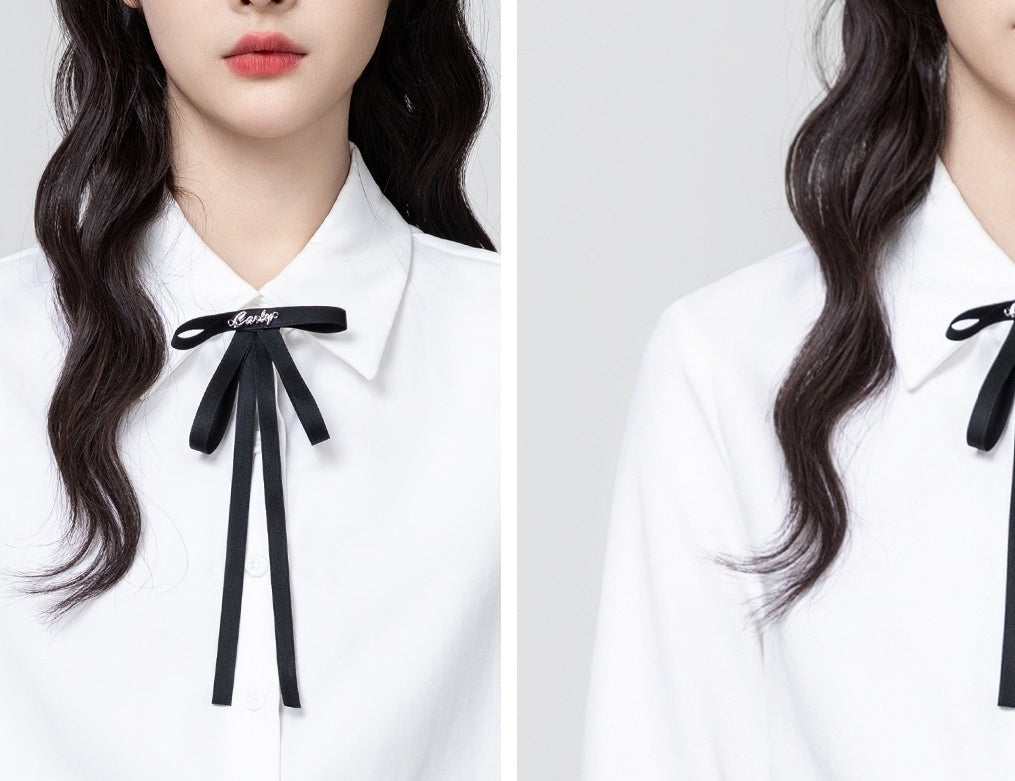 White Long Sleeve Tie Collar Shirt