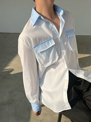 White Long Sleeves Shirt With Blue Ombre Details