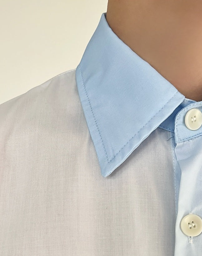 White Long Sleeves Shirt With Blue Ombre Details