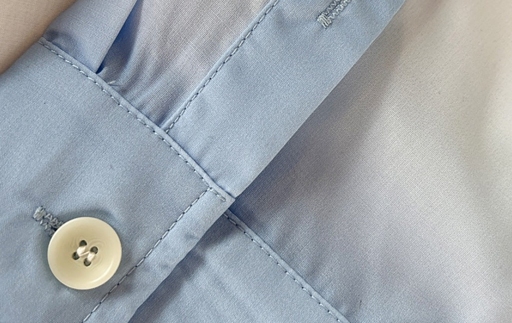 White Long Sleeves Shirt With Blue Ombre Details