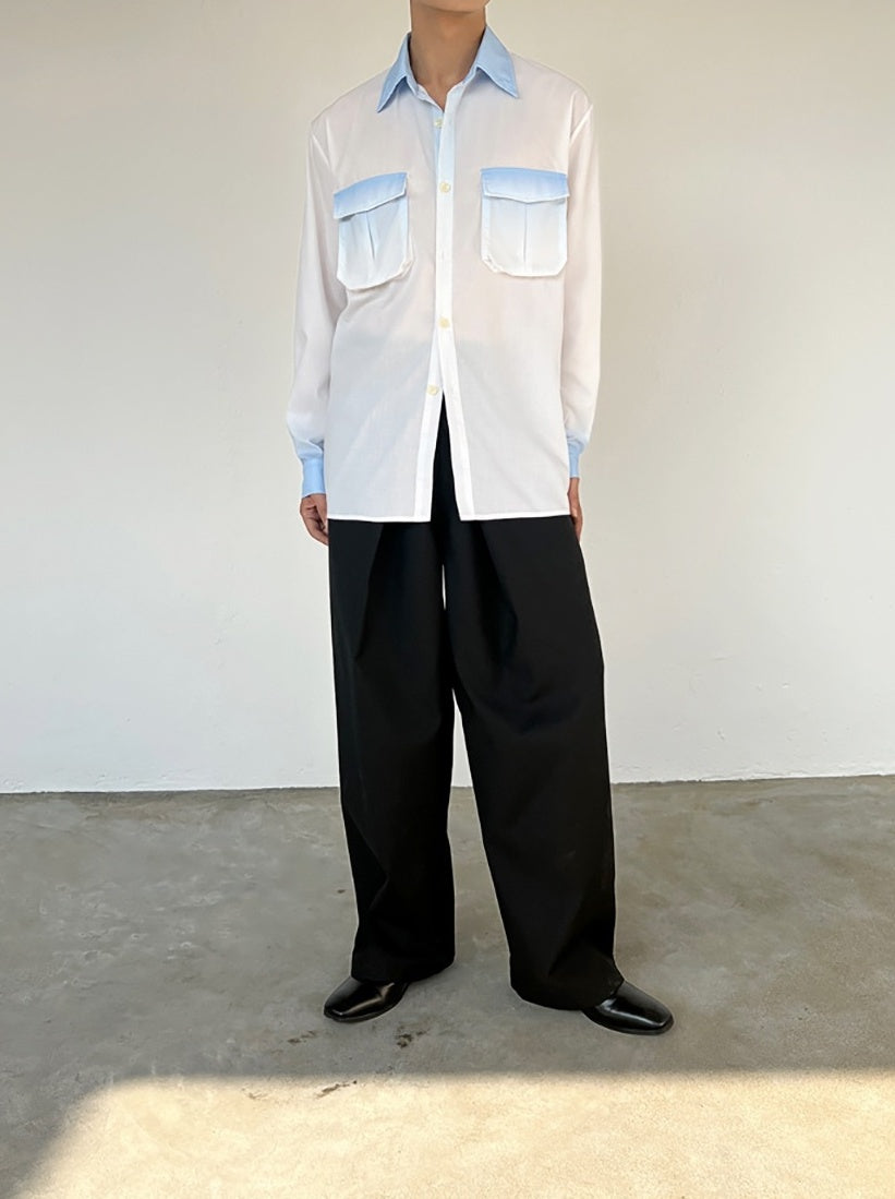 White Long Sleeves Shirt With Blue Ombre Details