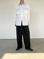 White Long Sleeves Shirt With Blue Ombre Details