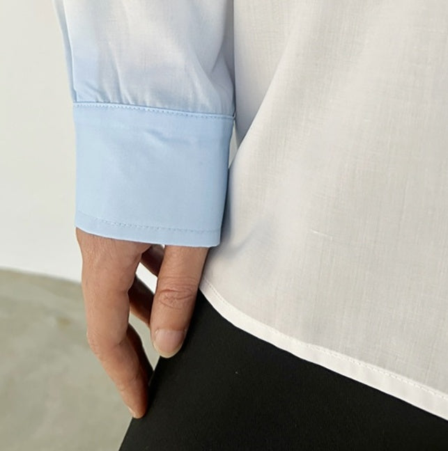 White Long Sleeves Shirt With Blue Ombre Details