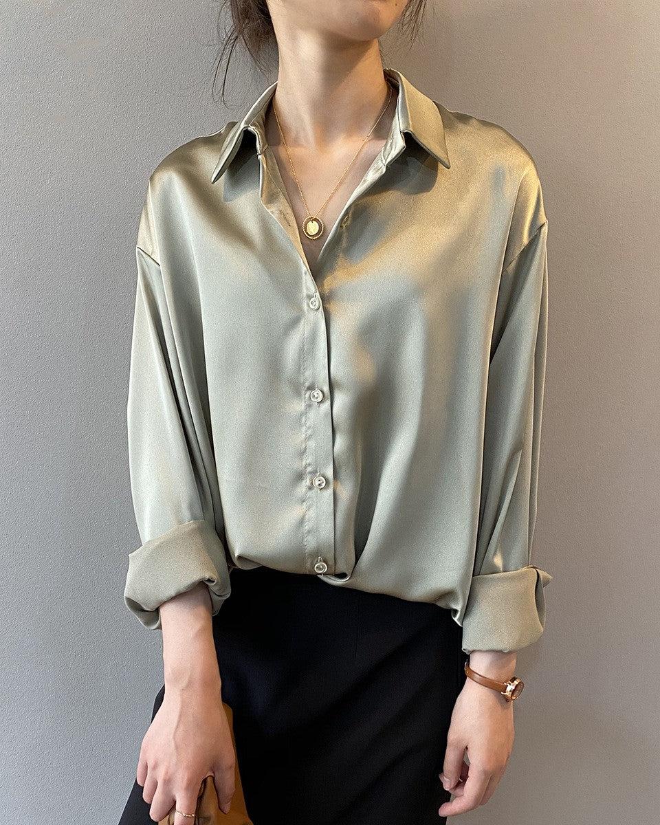 White Loose Satin Shirt