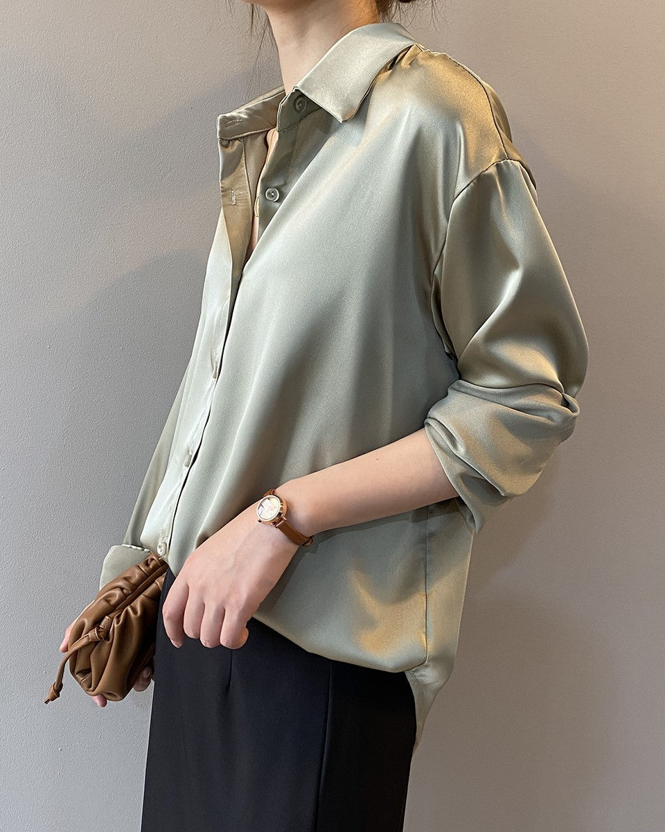 White Loose Satin Shirt