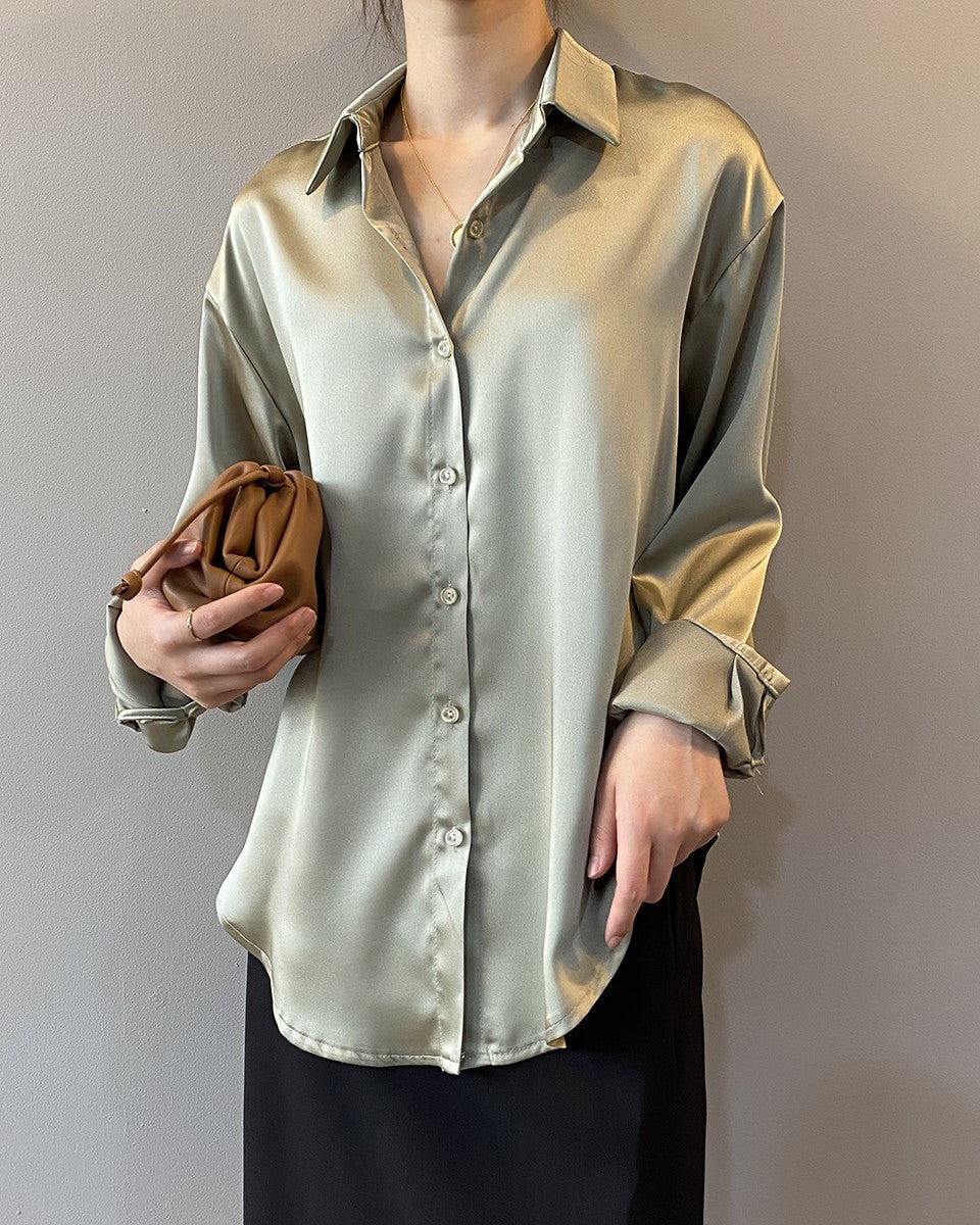 White Loose Satin Shirt