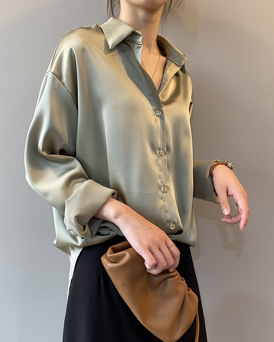 White Loose Satin Shirt