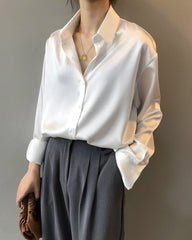 White Loose Satin Shirt