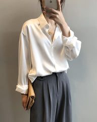 White Loose Satin Shirt