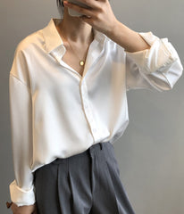 White Loose Satin Shirt