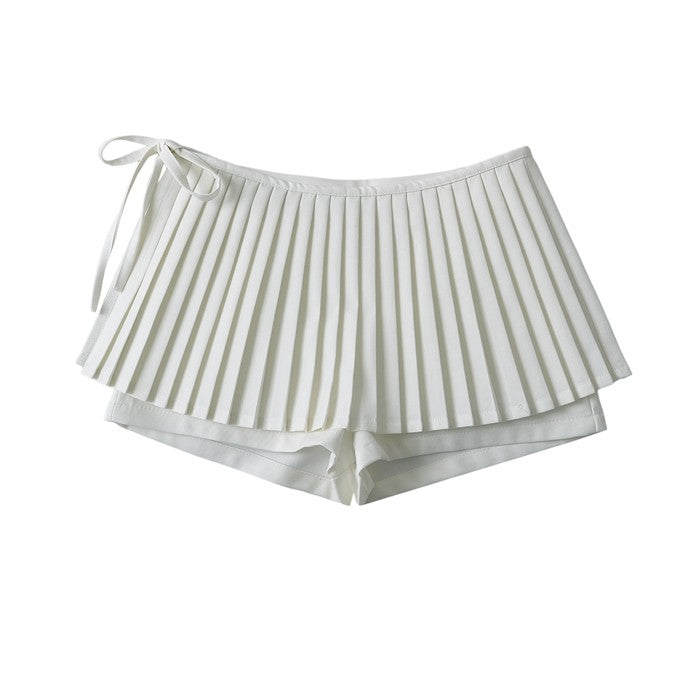White Micro Pleats Side Lace Skirt