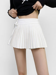 White Micro Pleats Side Lace Skirt