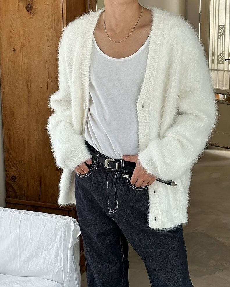 White Mink Button-Up Cardigan