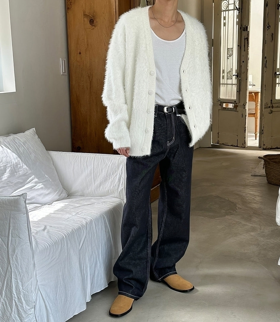 White Mink Button-Up Cardigan
