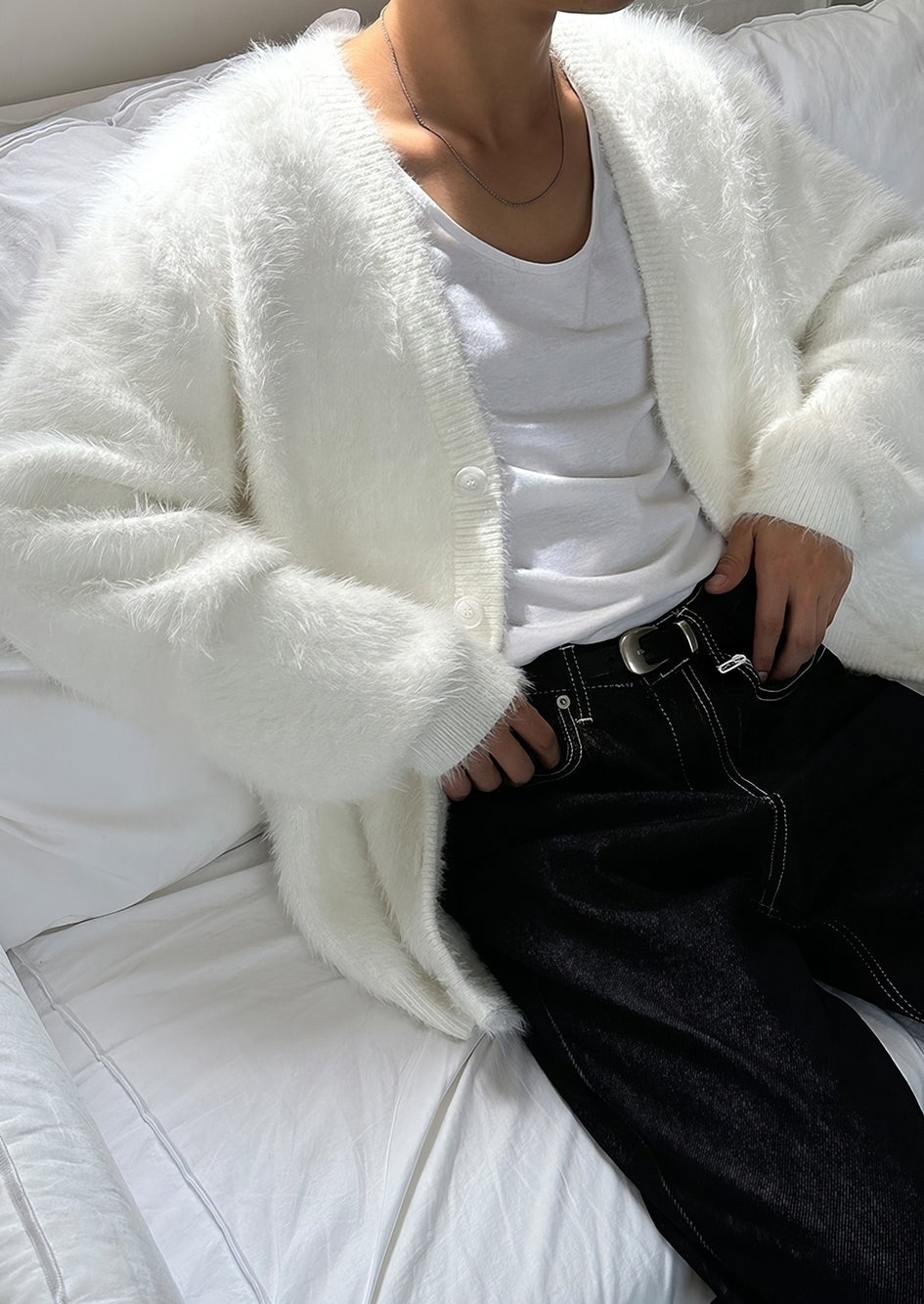 White Mink Button-Up Cardigan