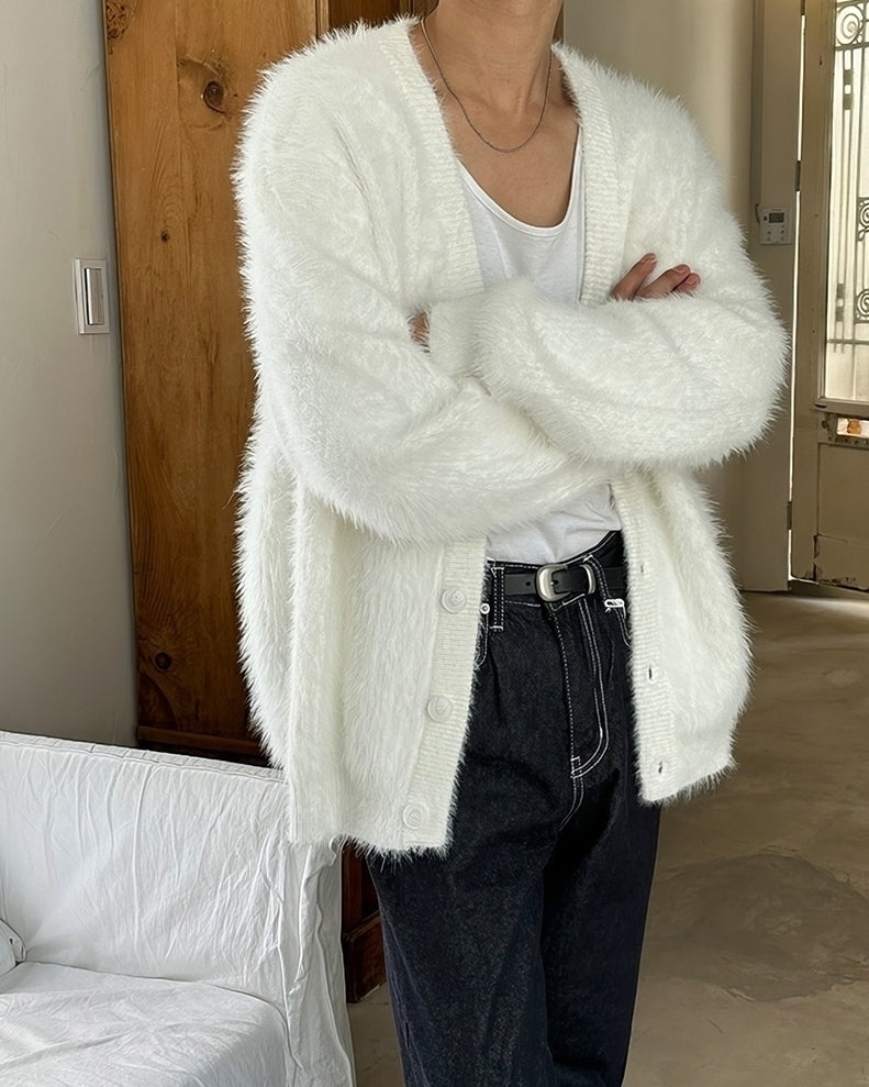 White Mink Button-Up Cardigan