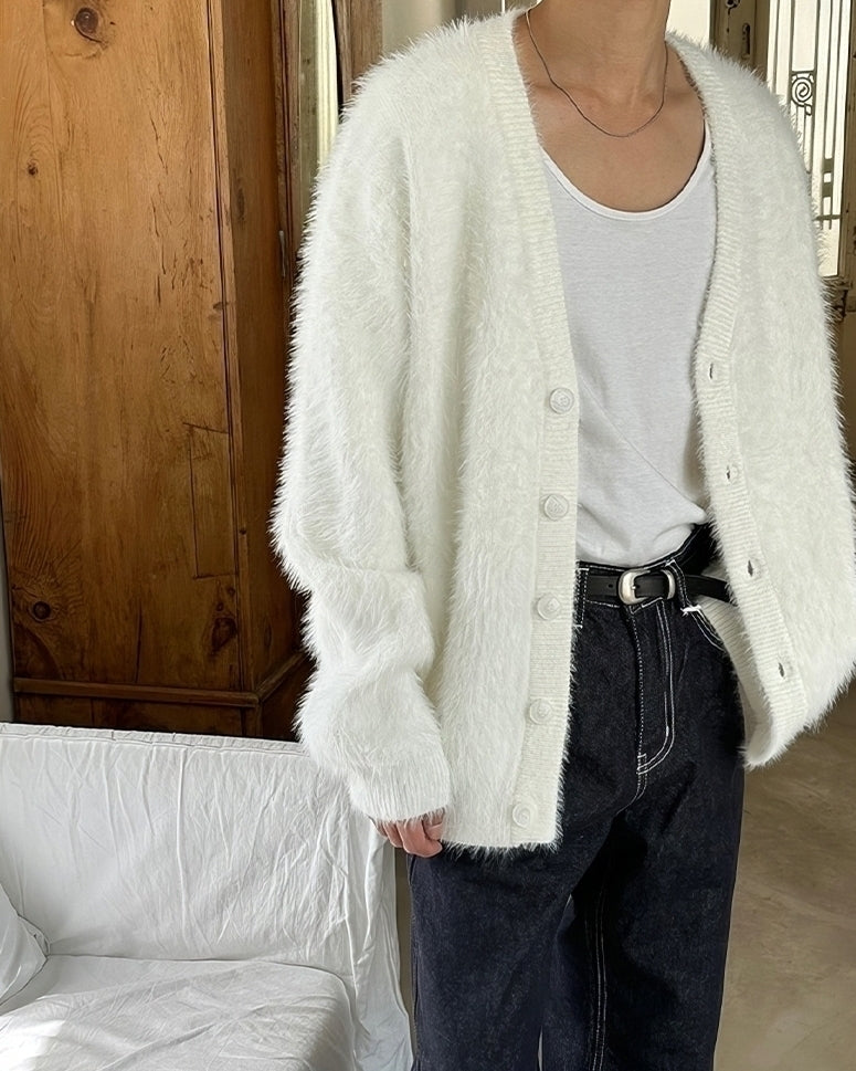 White Mink Button-Up Cardigan