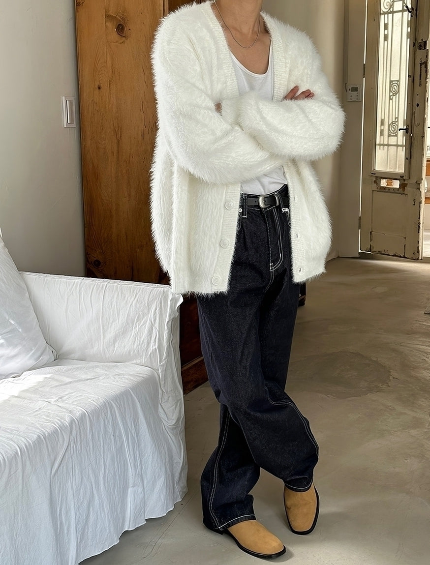White Mink Button-Up Cardigan