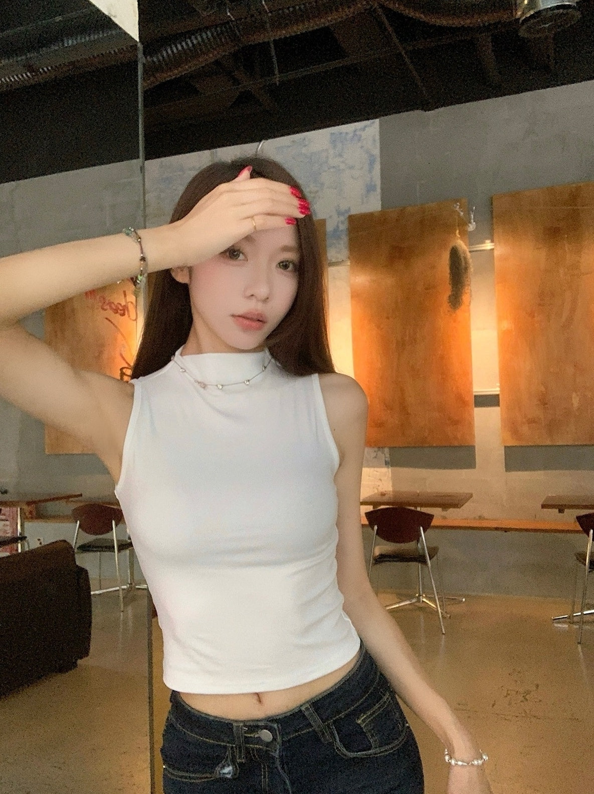 White Mock-Neck Tank Top