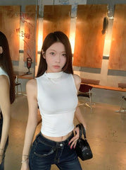 White Mock-Neck Tank Top