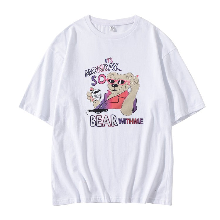 White Monday Bear Graphic T-Shirt