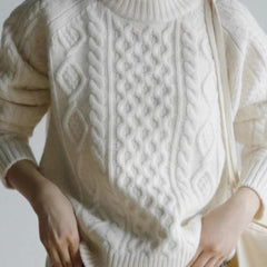 White Multi-Pattern Cable Knit Sweater