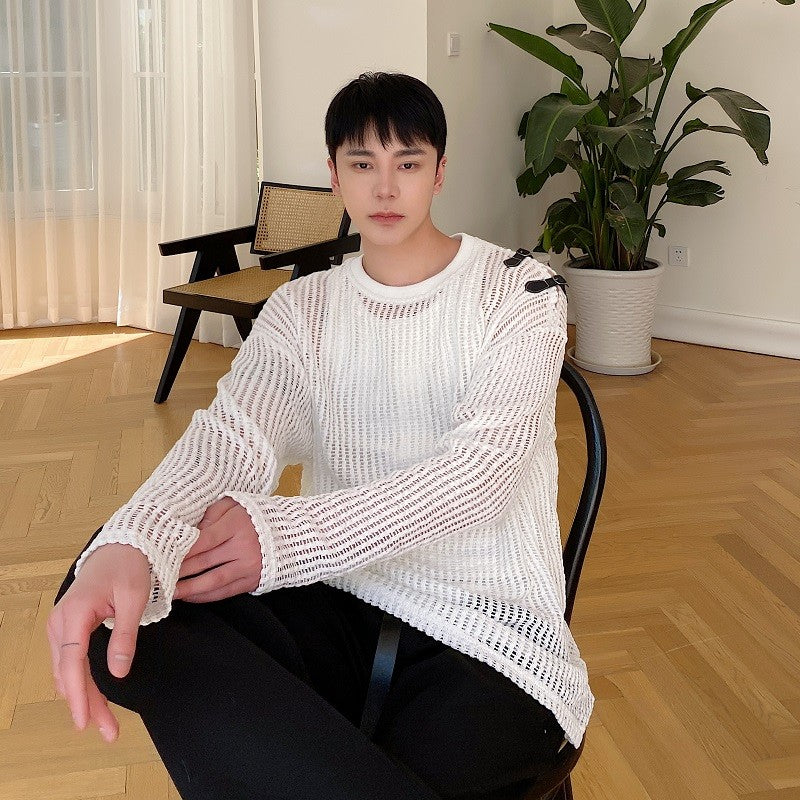 White Net Long Sleeves Top